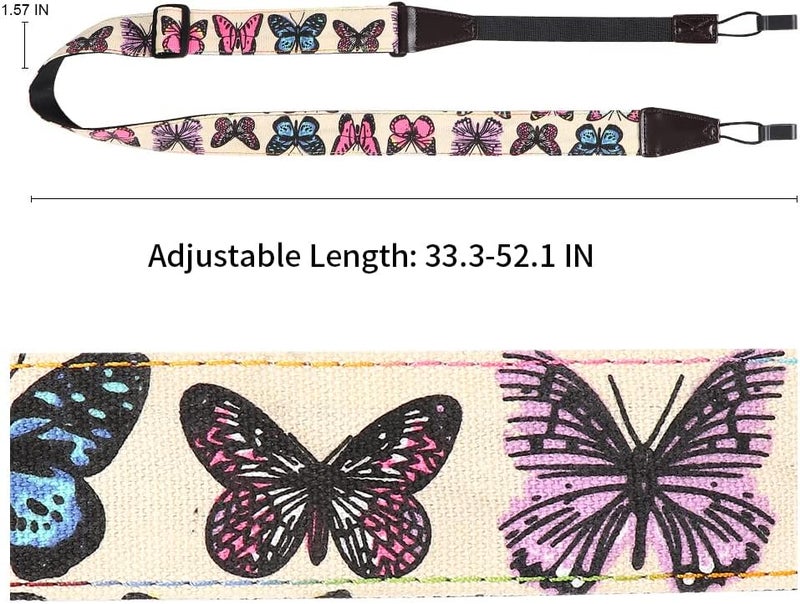 EYESHOT Ukulele Strap No Drill, Adjustable Double J Hook Clip on Uke Shoulder Strap, Hawaiian Butterfly Printing Hands Free Ukelele Strap, Easy to Use and Fit Most Standard Uke Sizes - Image 3